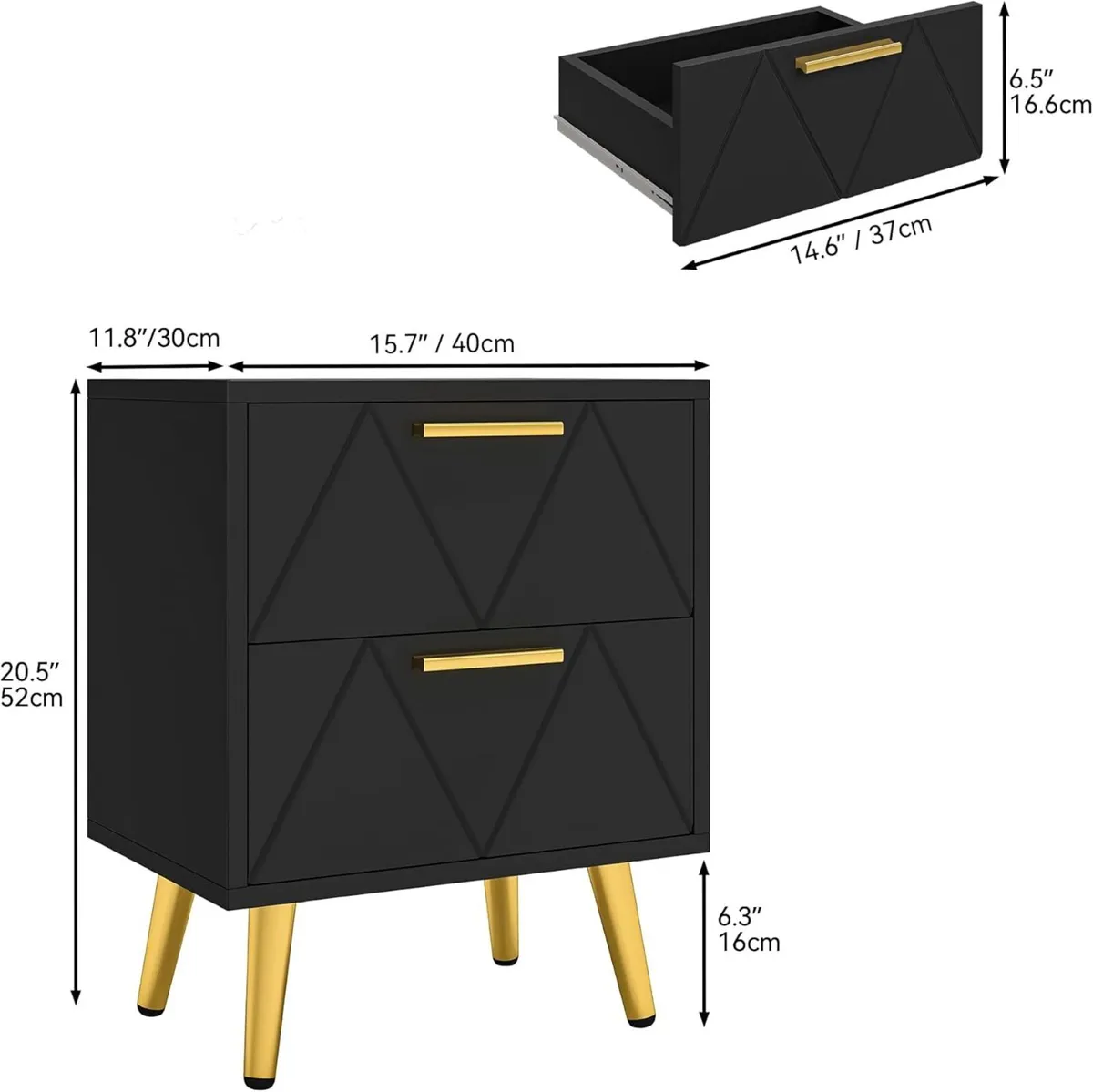 2-Drawer Bedside Table Set of 2 Small Storage - Image 3