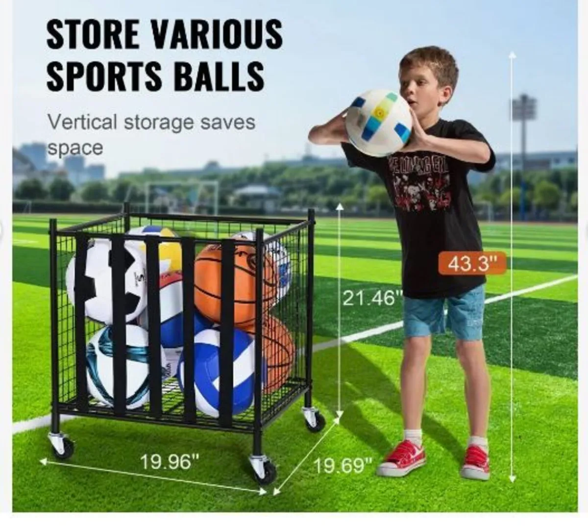 Rolling Sports Ball Storage Cart - Image 2