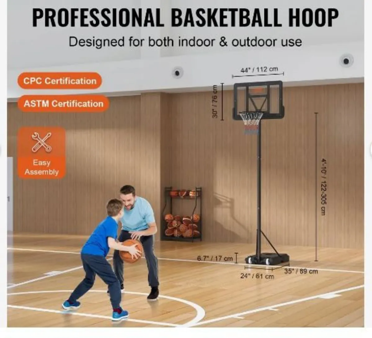 Basketball Hoop, 4-10 ft Adjustable Height - Image 3