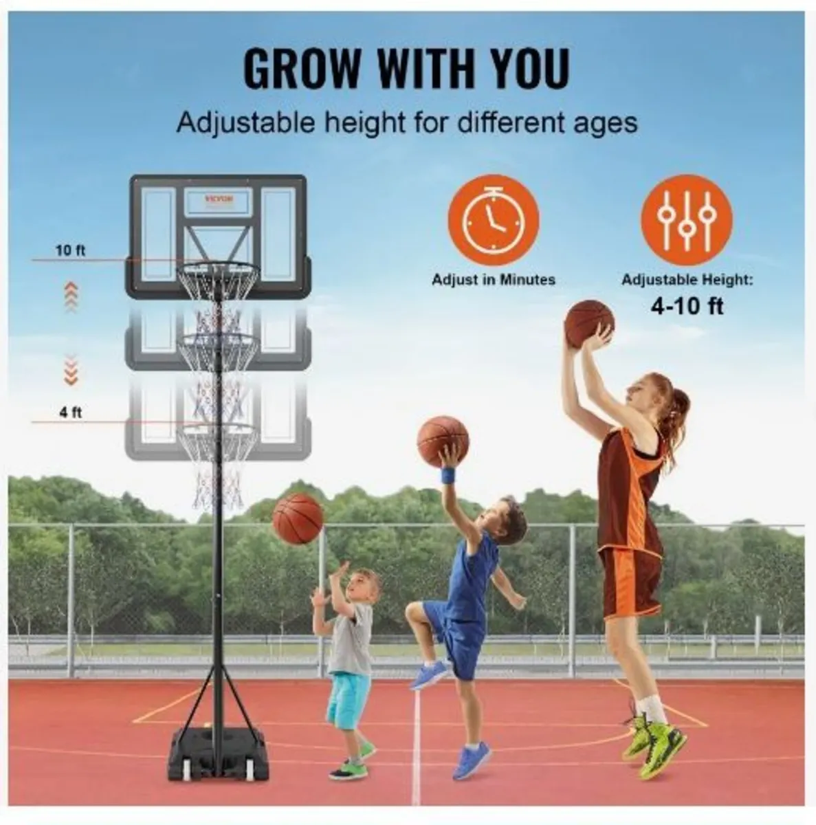 Basketball Hoop, 4-10 ft Adjustable Height - Image 4