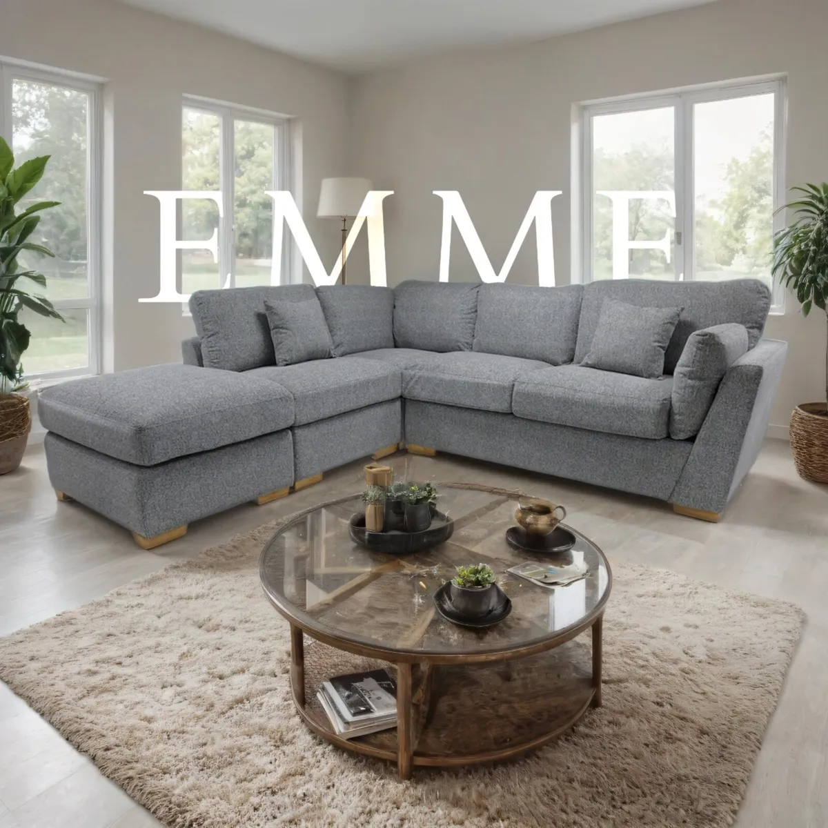 Emme Grey & Beige Fabric Sofa Set - Image 1