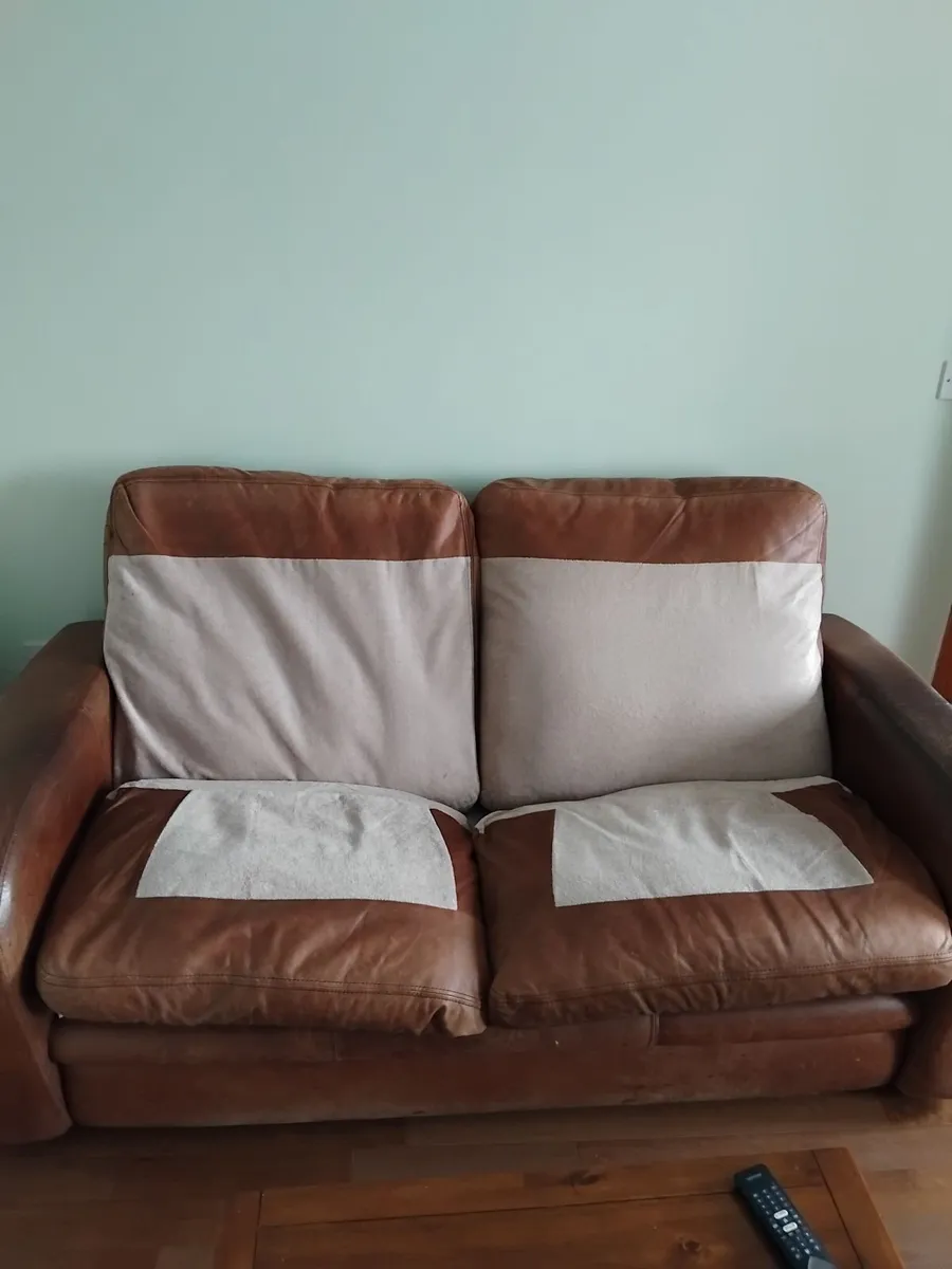 1x2 seat & 1x3 seat black & brown leather couches - Image 2