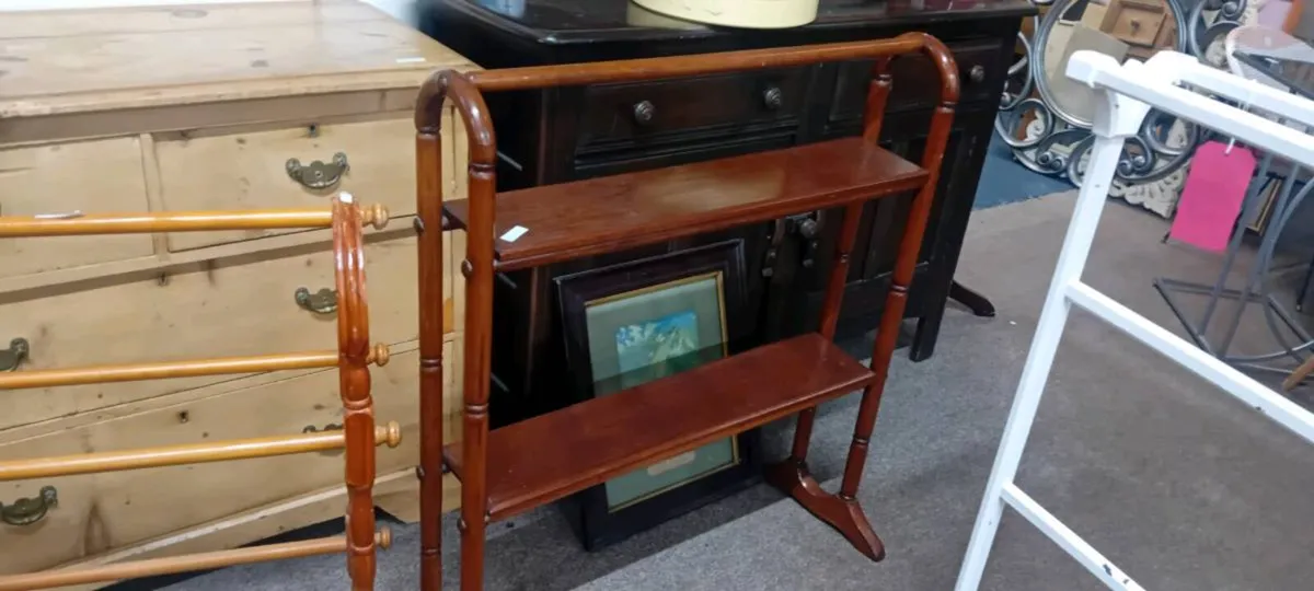 Unusual Vintage Mahogany Shelved Towel Rail