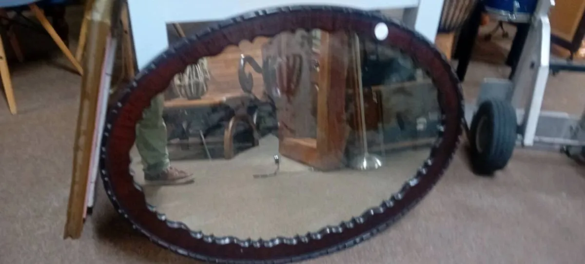 Large Antique Mahogany Well Mirror - Image 1