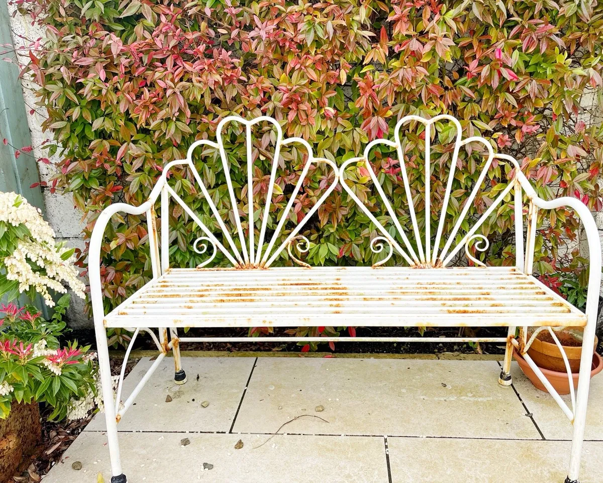 Elegant white metal garden bench for sale - Image 3