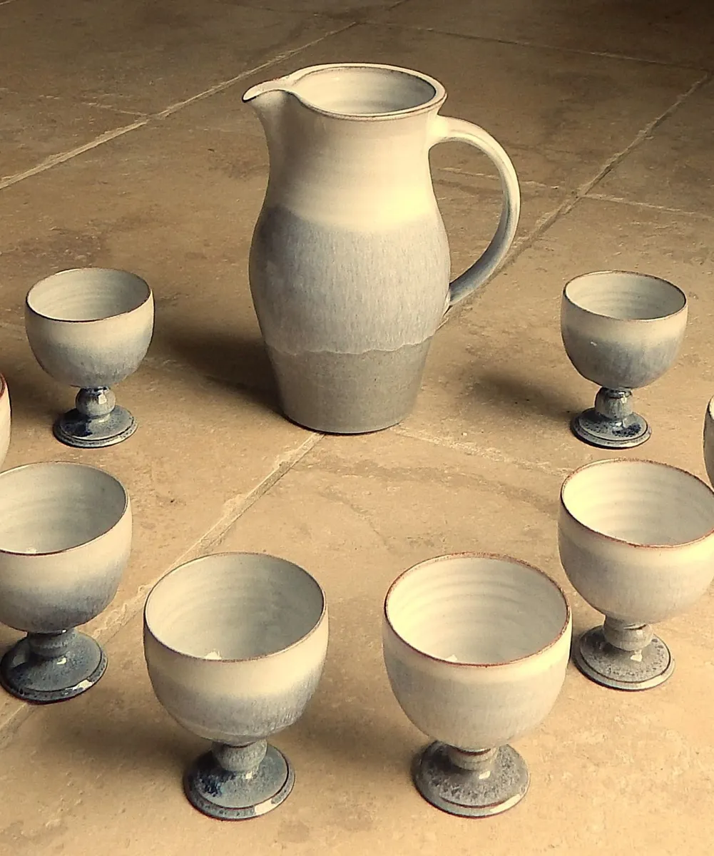 Woburn Pottery Glazed Pitcher & 6 Goblets - Image 1