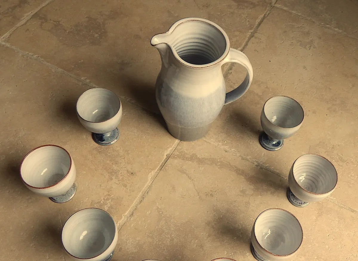 Woburn Pottery Glazed Pitcher & 6 Goblets - Image 2