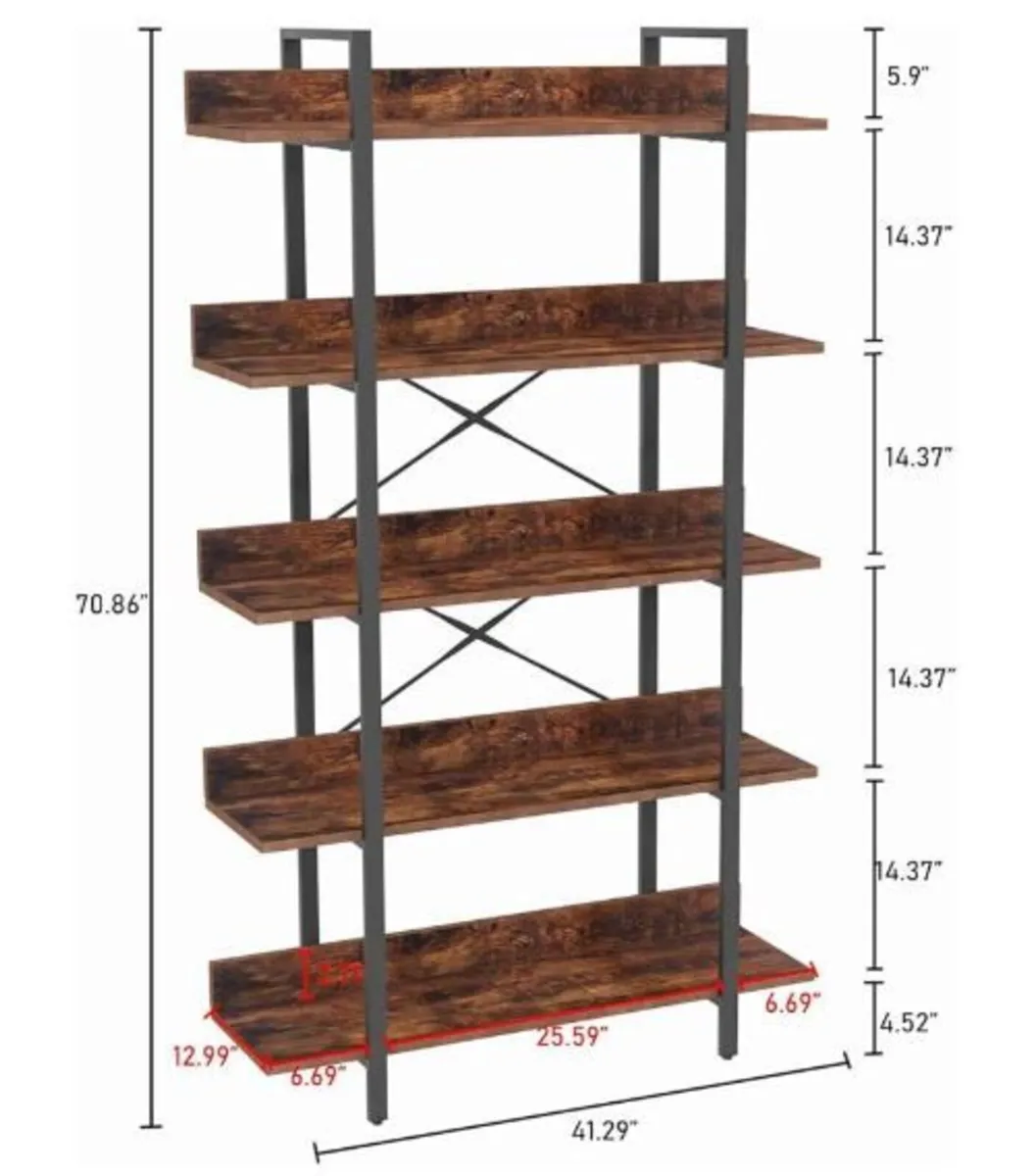 Bookshelf Bookcase Storage Rack Standing Shelf 5-T - Image 3