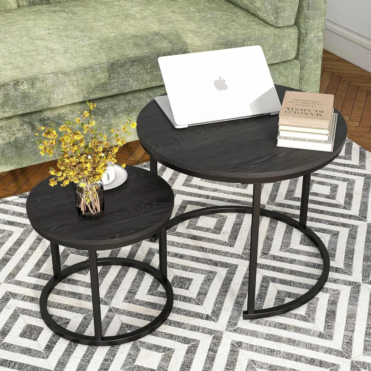 Round Coffee Table Side Set of 2 for Living Room - Image 2