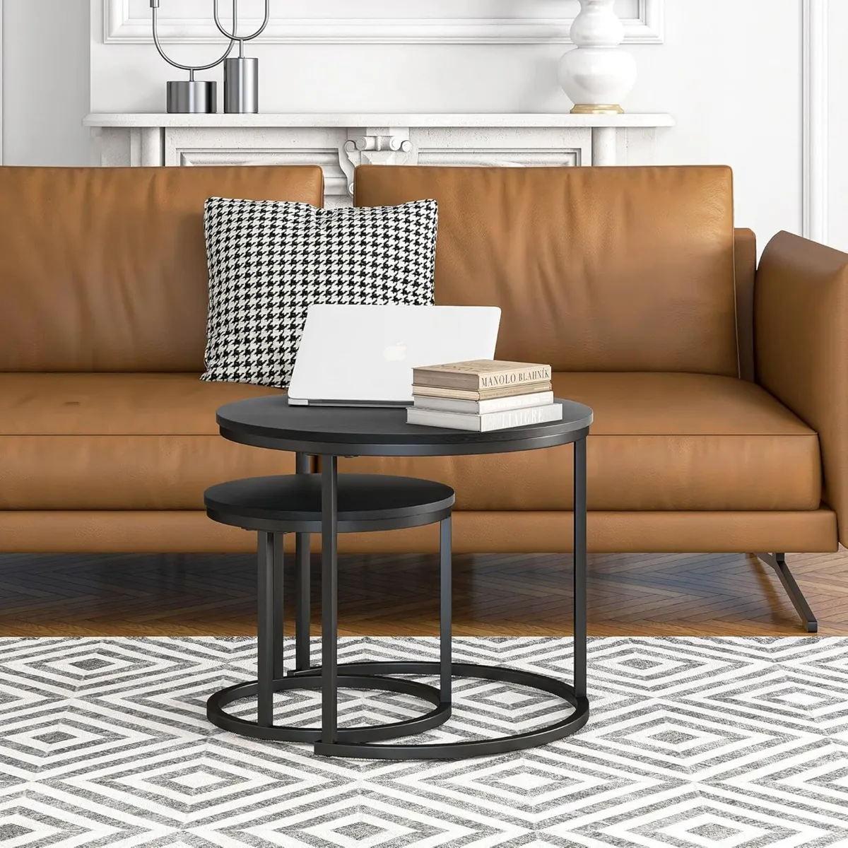 Round Coffee Table Side Set of 2 for Living Room - Image 4