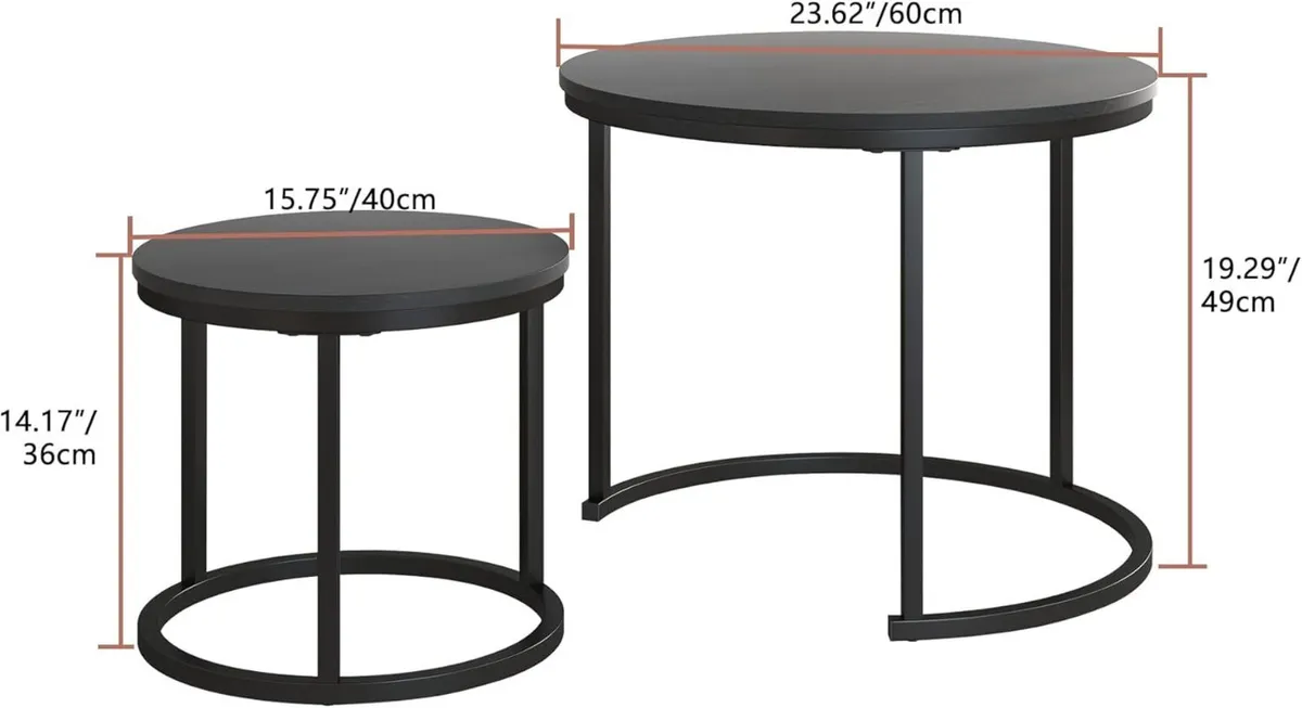 Round Coffee Table Side Set of 2 for Living Room - Image 3