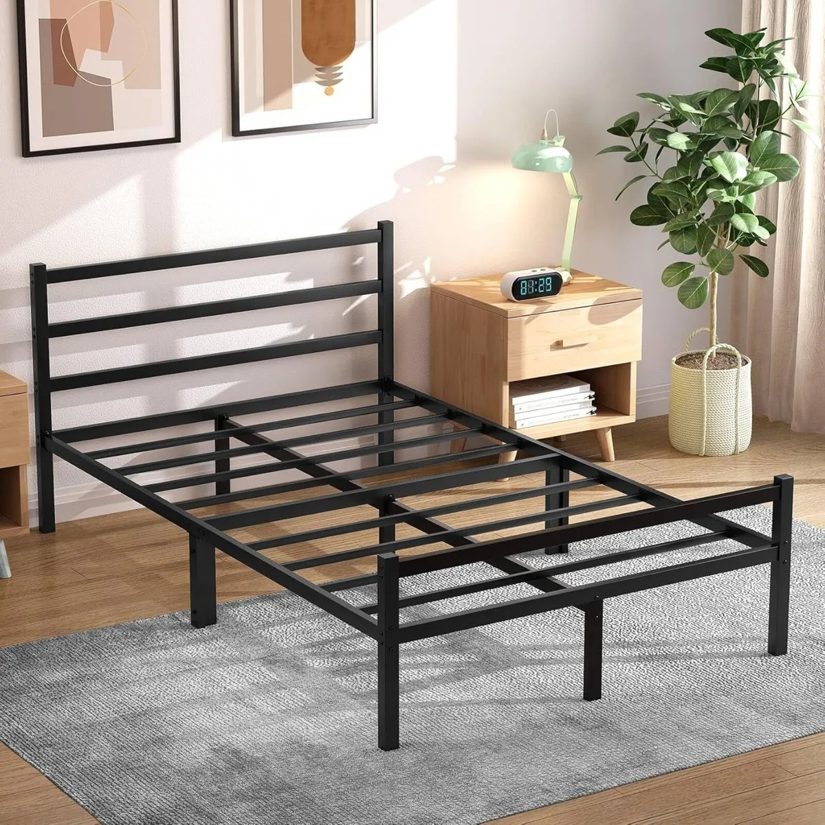 Double Bed Frames with Headboard 4ft6 Black Metal - Image 1