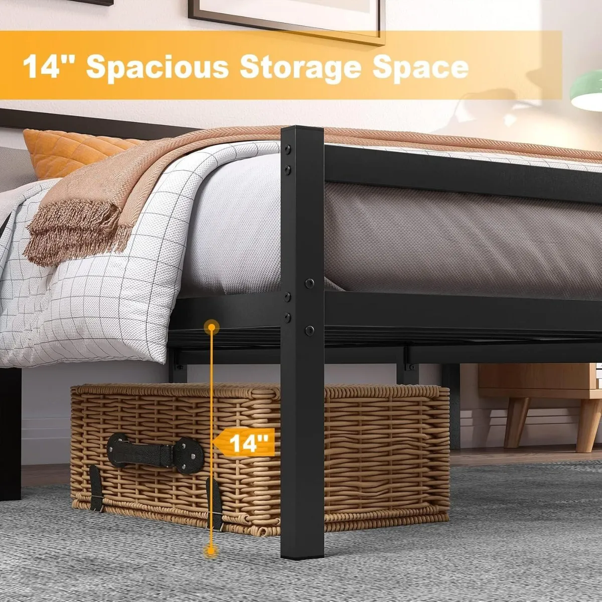 Double Bed Frames with Headboard 4ft6 Black Metal - Image 3