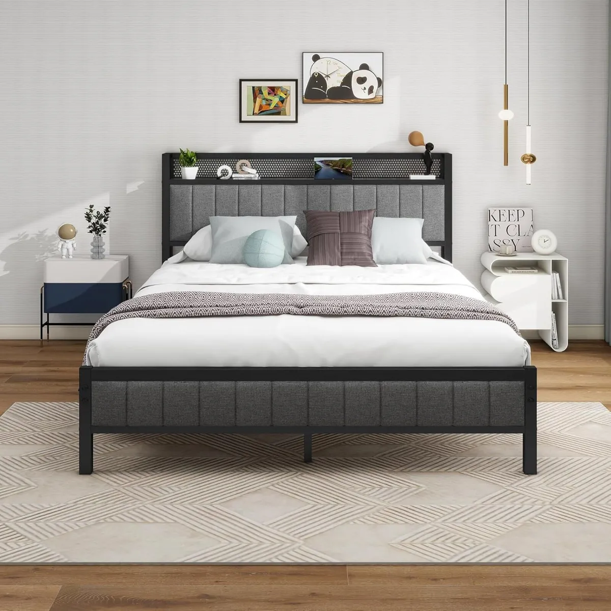 King Size Bed Frame With Storage Headboard - Image 1