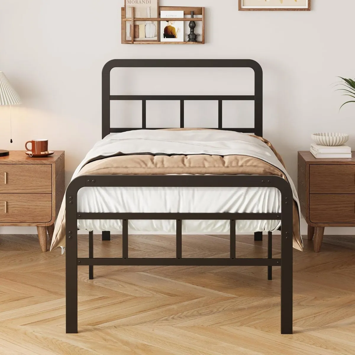 3ft Single Bed Frame with Curved Headboard and - Image 3