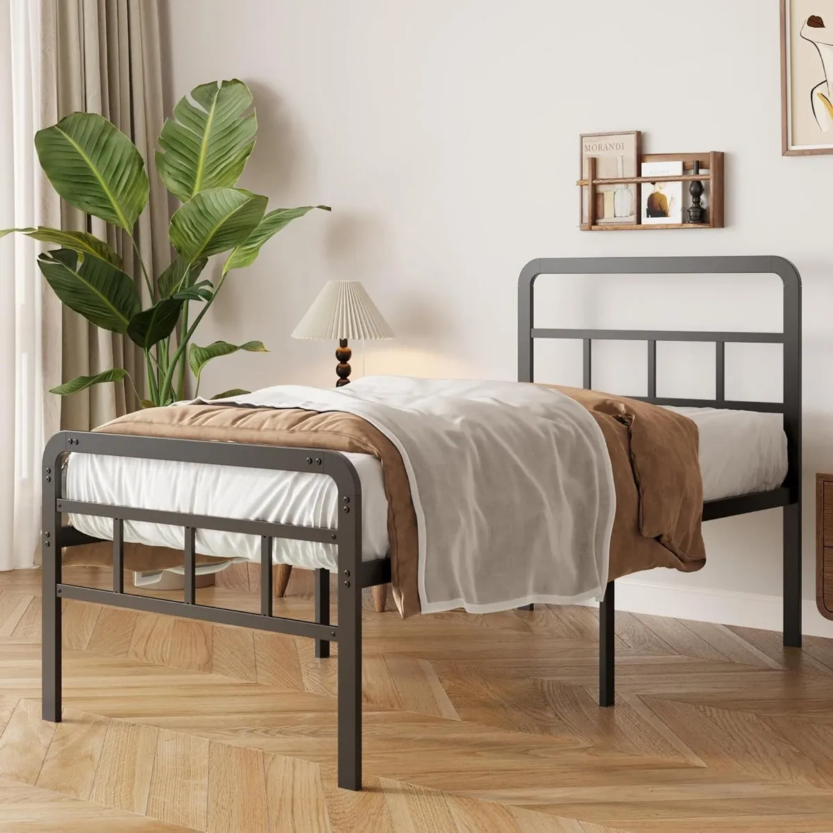 3ft Single Bed Frame with Curved Headboard and - Image 1