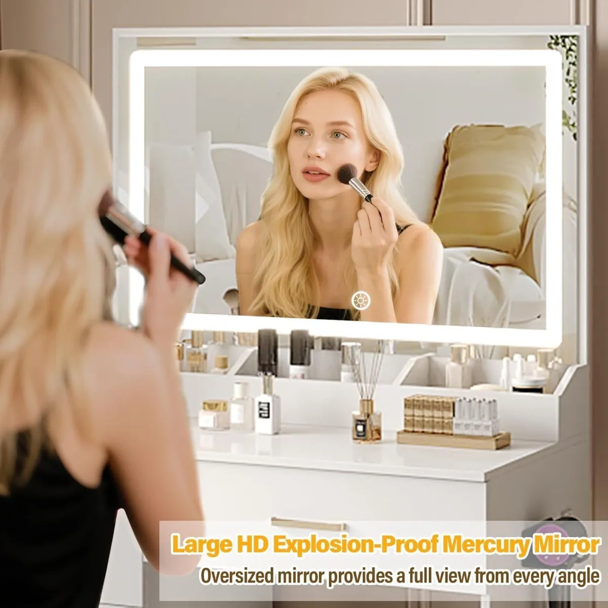 Dressing Table with Mirror and Stool: Vanity Desk - Image 3