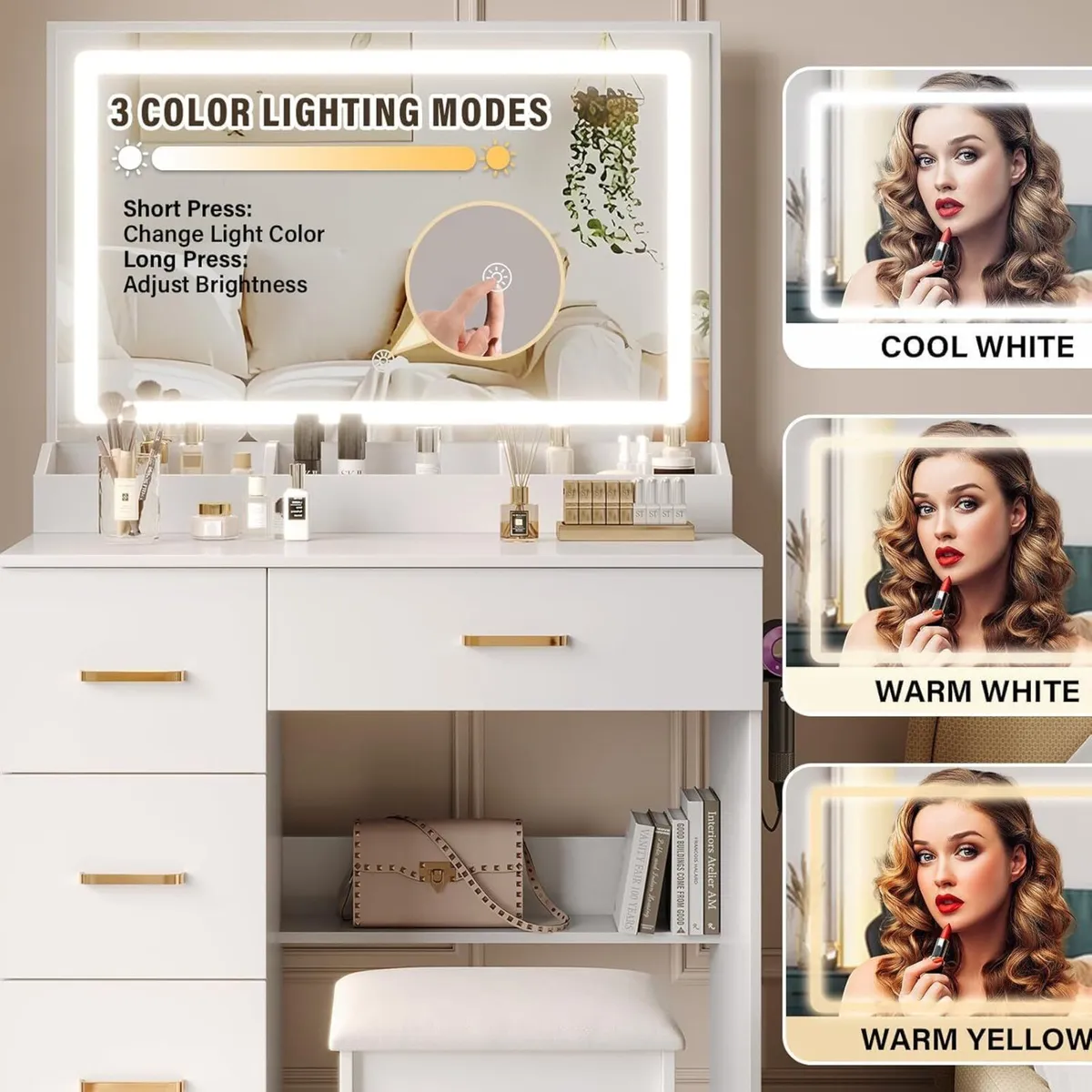 Dressing Table with Mirror and Stool: Vanity Desk - Image 4