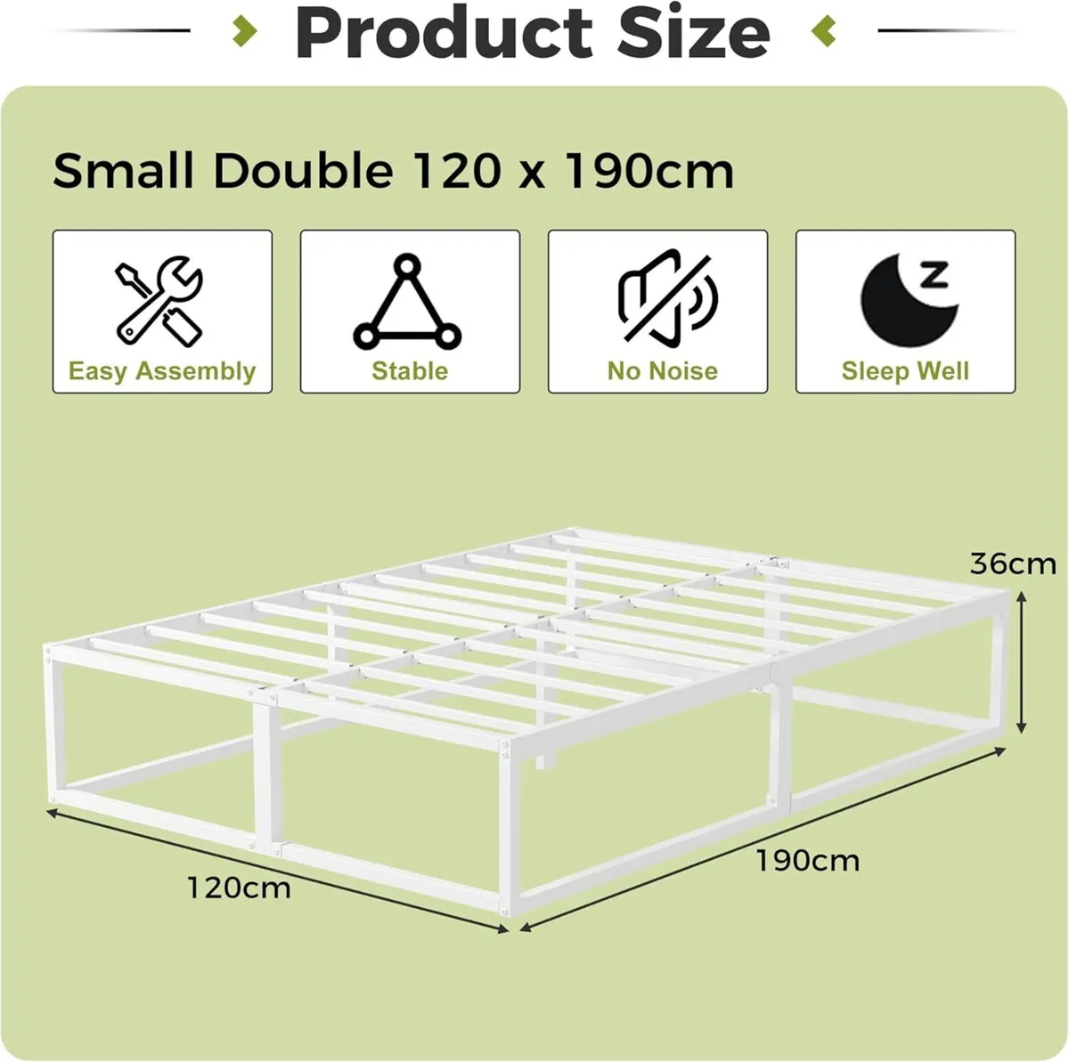 Small Double Bed Frame 36cm High with Steel Slats - Image 2