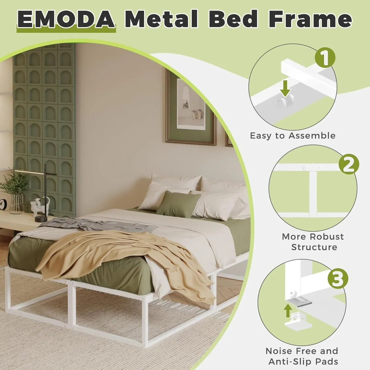 Small Double Bed Frame 36cm High with Steel Slats - Image 4