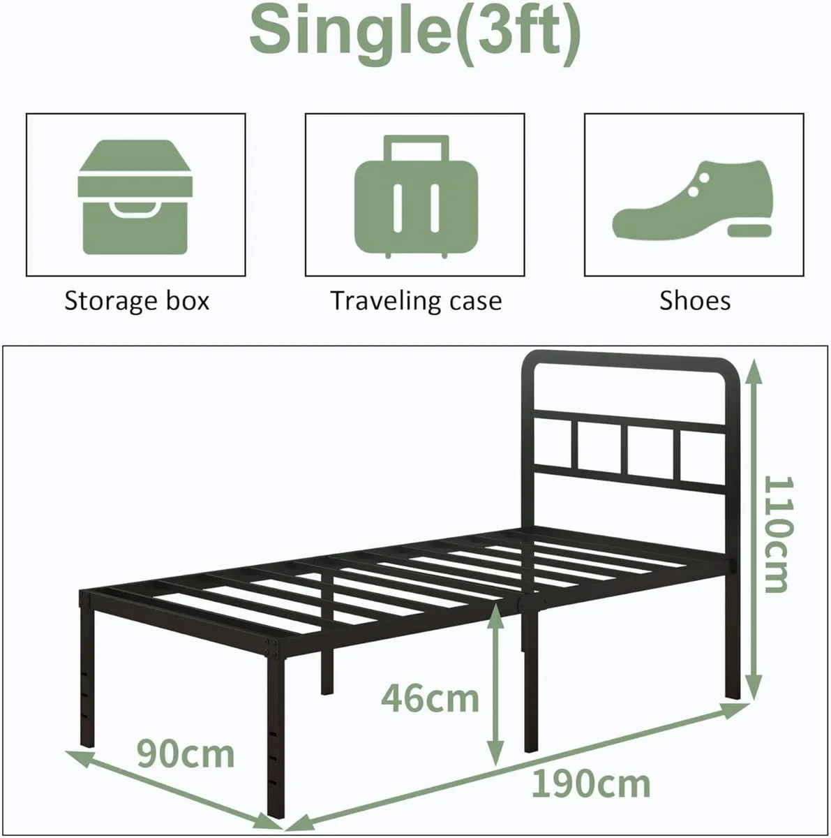Black Single Bed Frame 3ft with Curved Headboard - Image 2