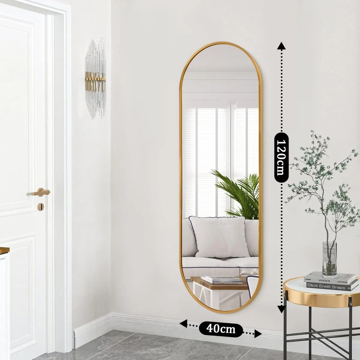 Oval Mirror Full Length 120x45 cm Aluminum Frame - Image 3