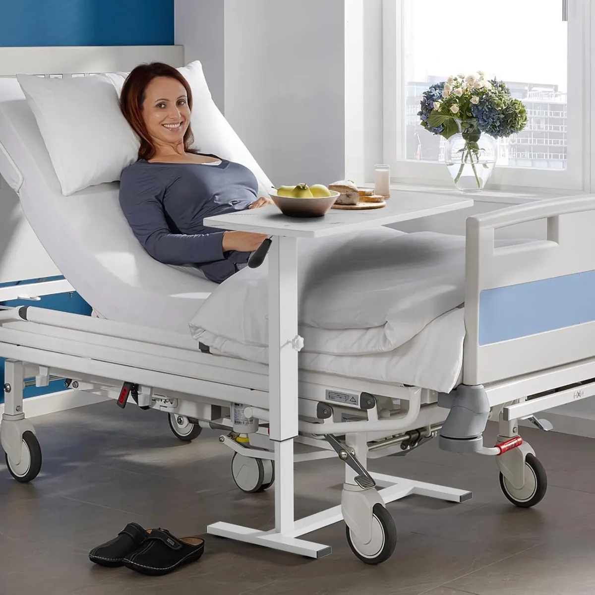 Overbed Bedside Table with Wheels 80x40cmx67-91cm - Image 2