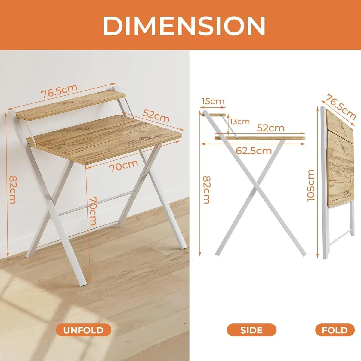 Folding Desk No Assembly Required Computer with - Image 3