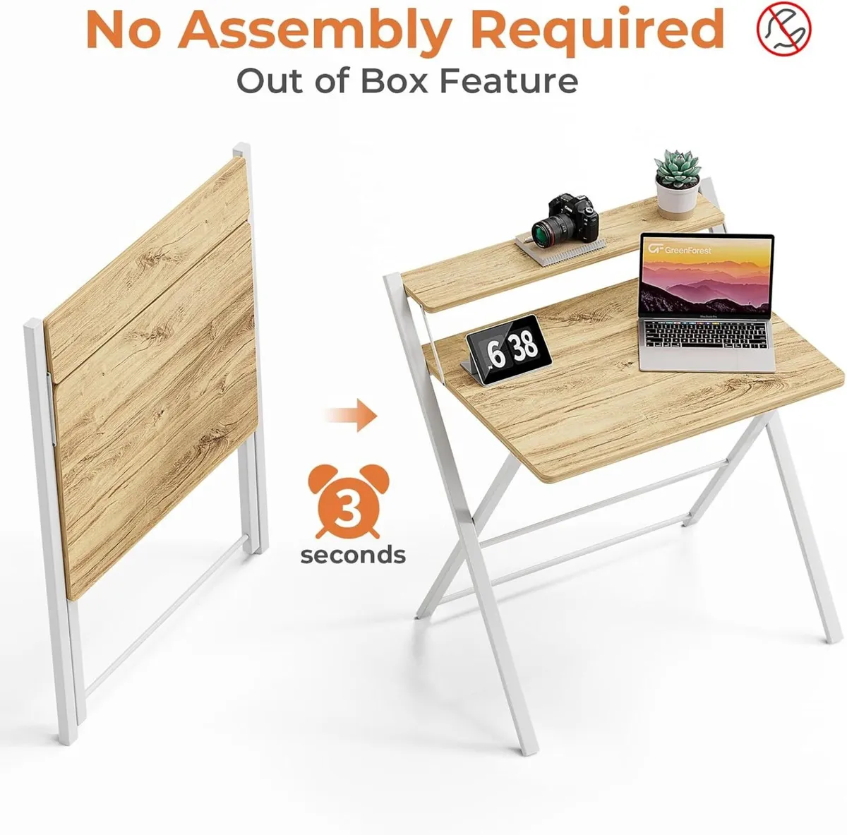 Folding Desk No Assembly Required Computer with - Image 4