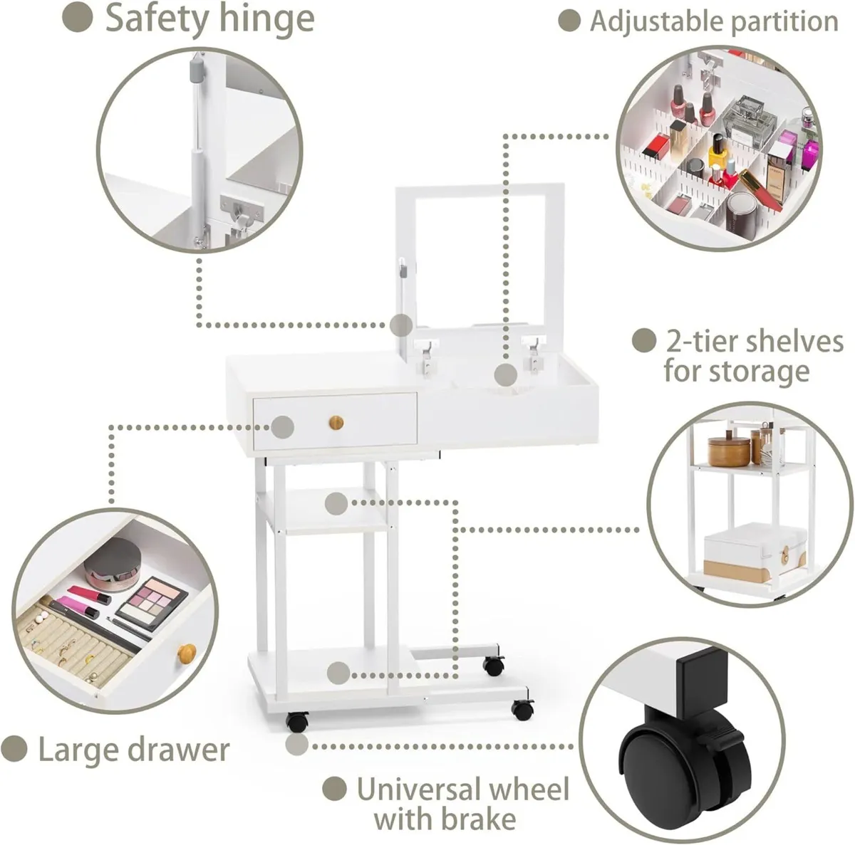 Moveable Dressing Table for Small Spaces Vanity - Image 4