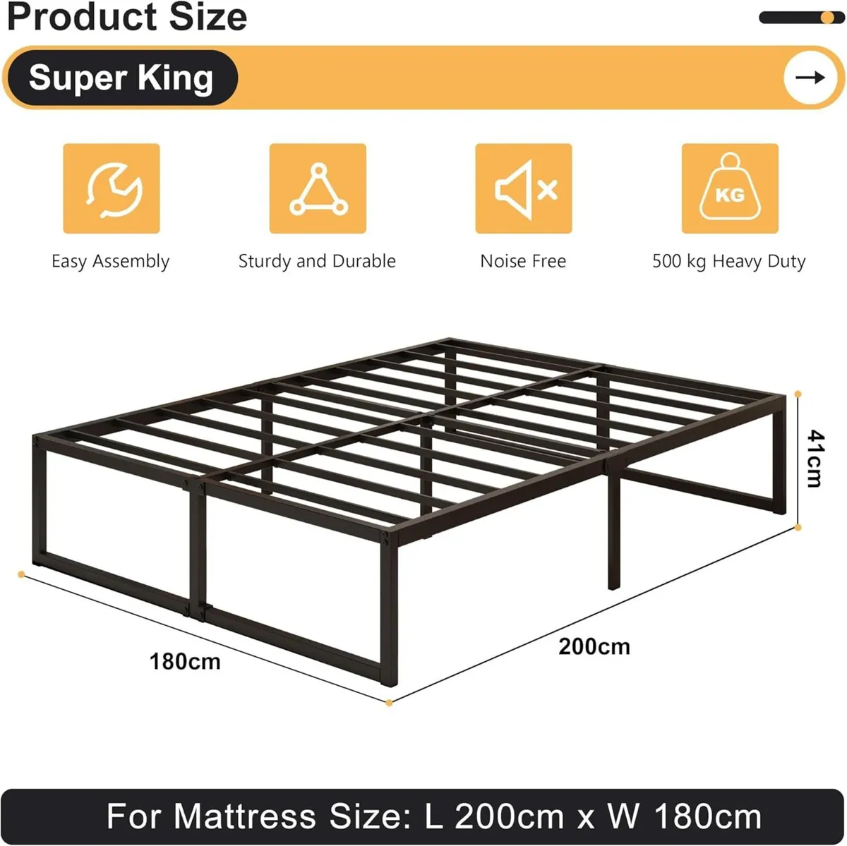Super King Bed Frame 180x200 cm Metal Platform - Image 2
