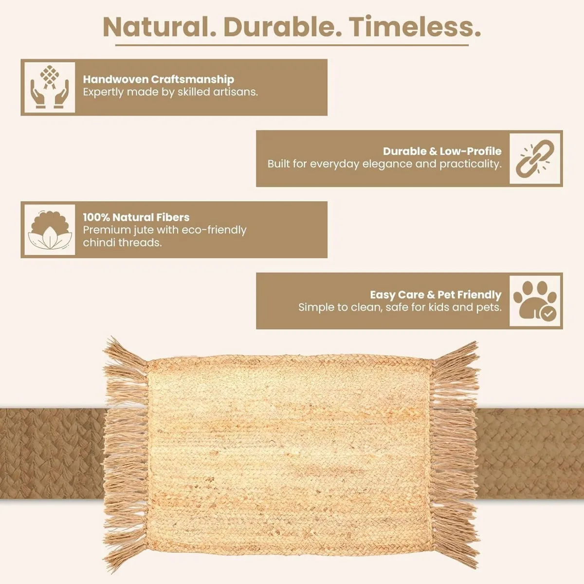 Jute Area Rug 100% Natural Fiber Hand Woven - Image 4