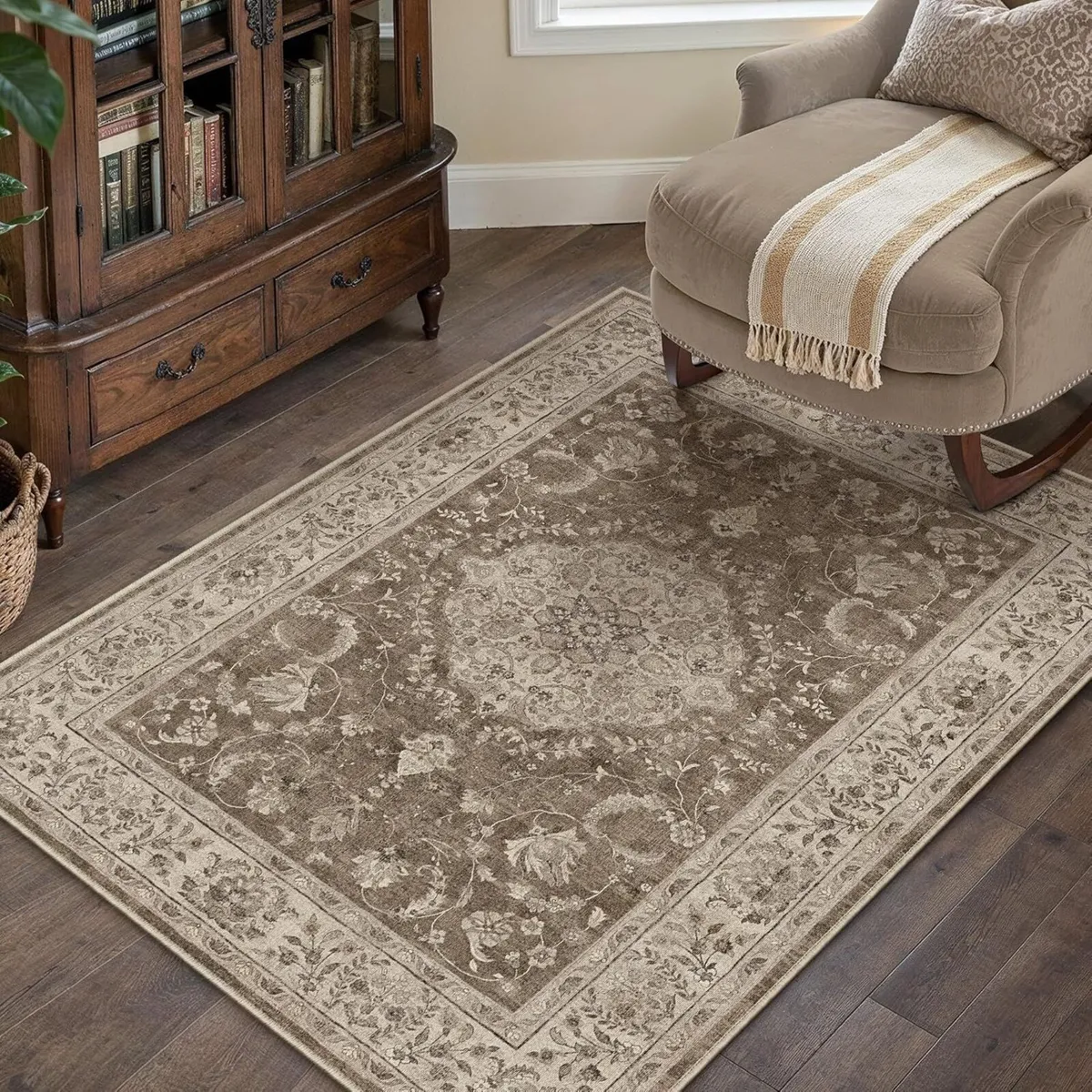 Brown Machine Washable Rugs Living Room 120x170cm - Image 1