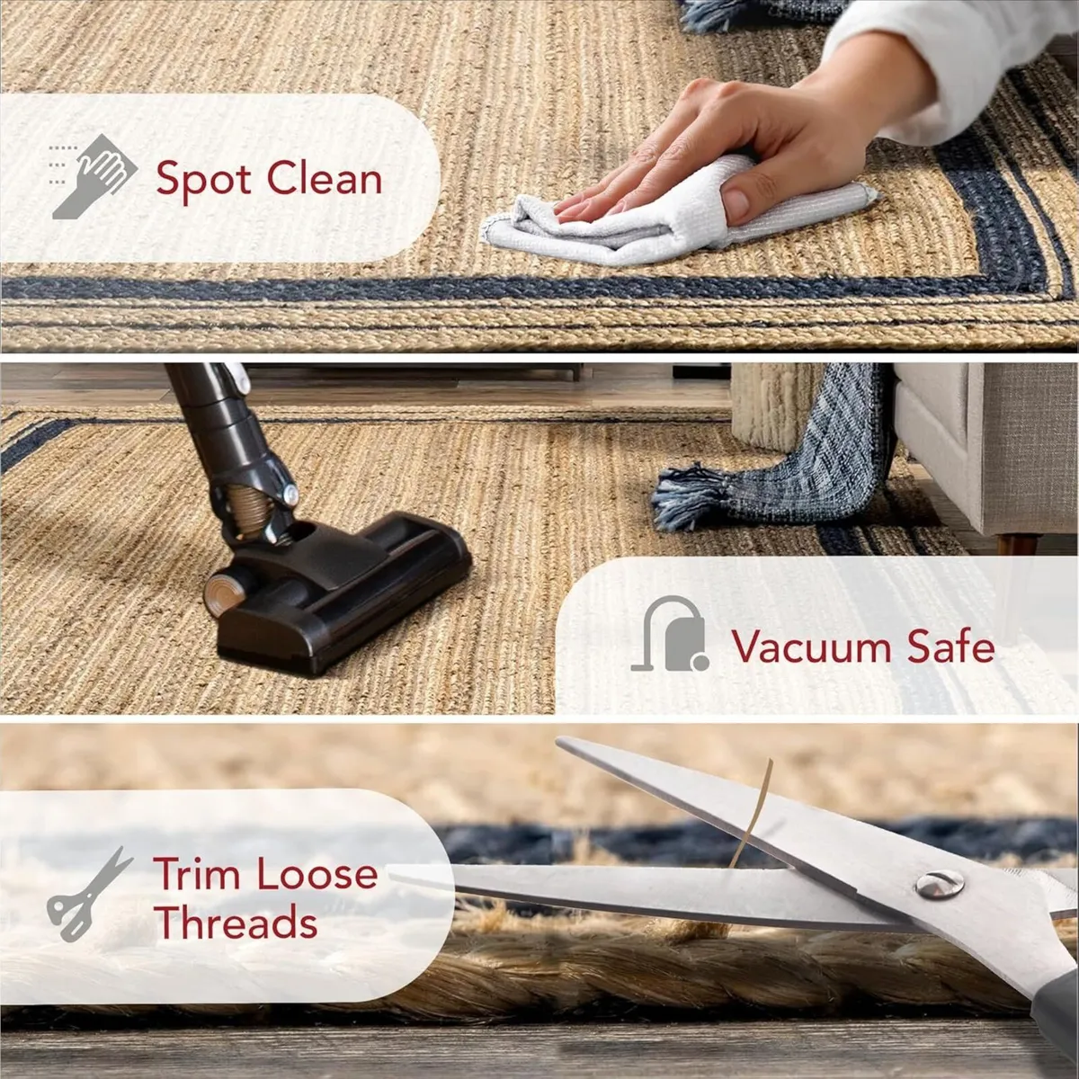 Rikki Braided Border Jute Area Rug 4' Square Navy - Image 4