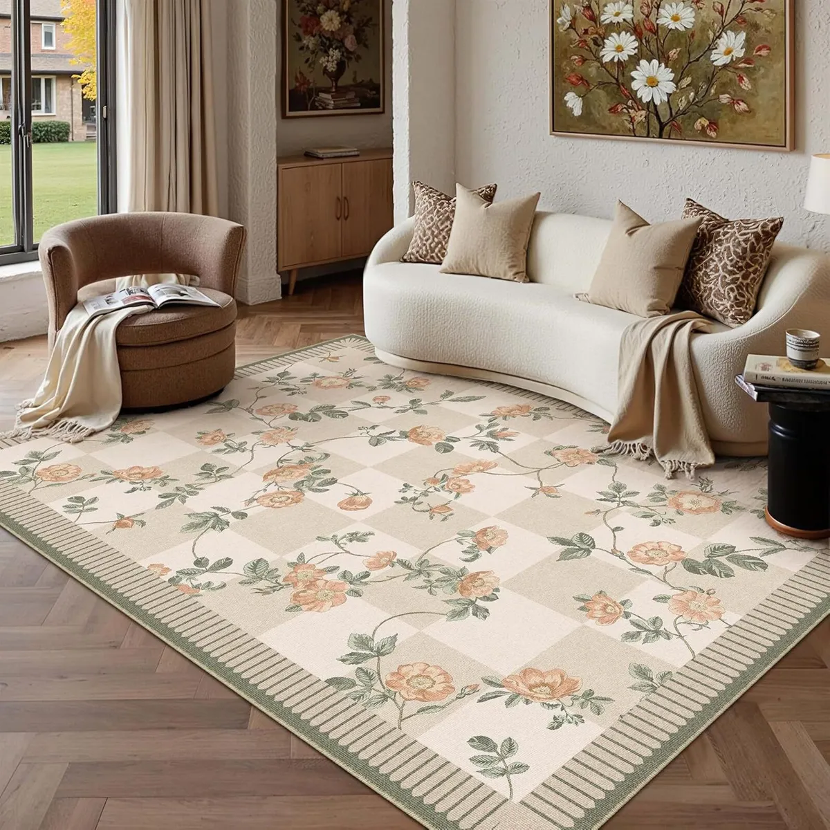 Rugs Living Room 160x230cm Washable Flower Area - Image 1