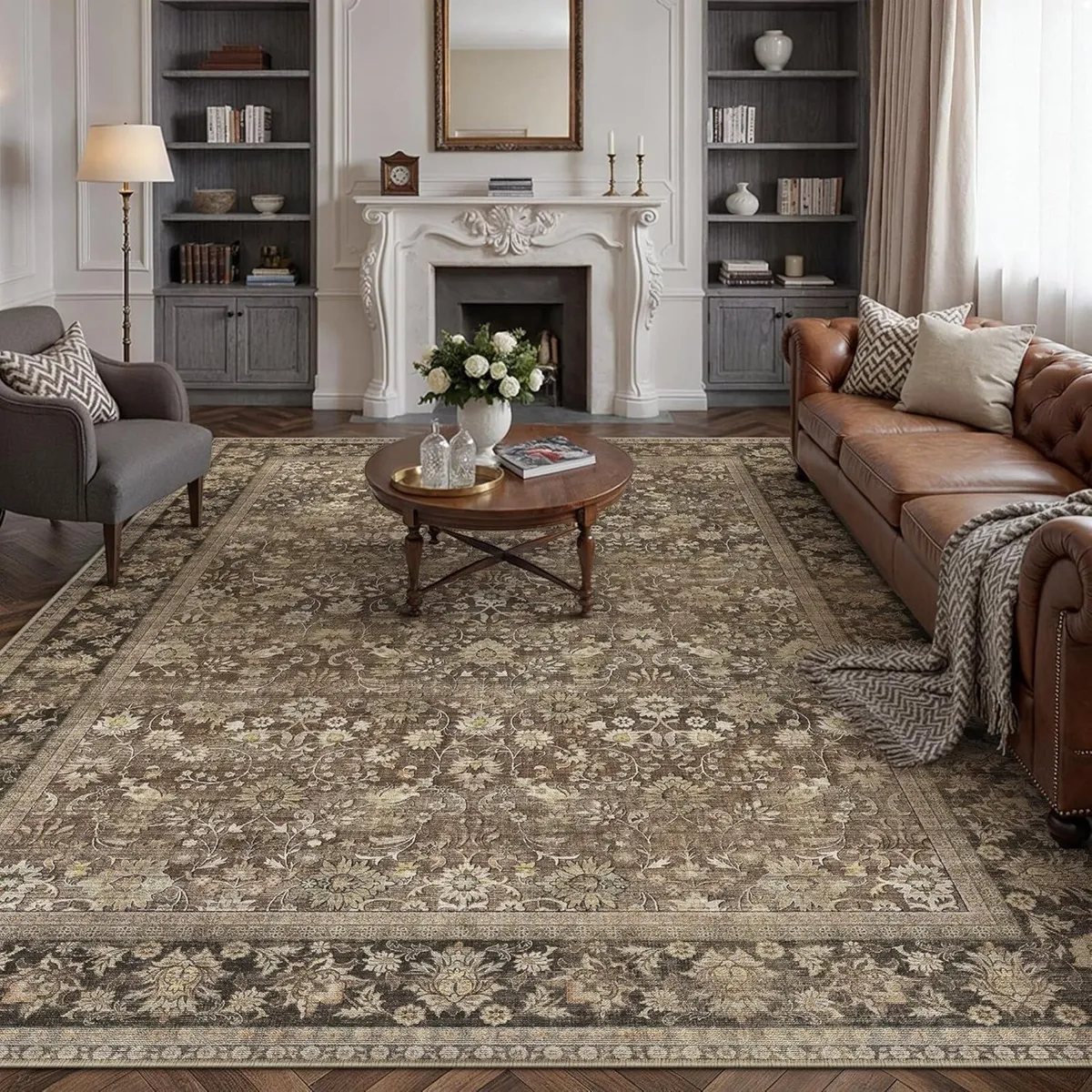 Brown Living Room Rug 200x300 cm Washable Area - Image 1