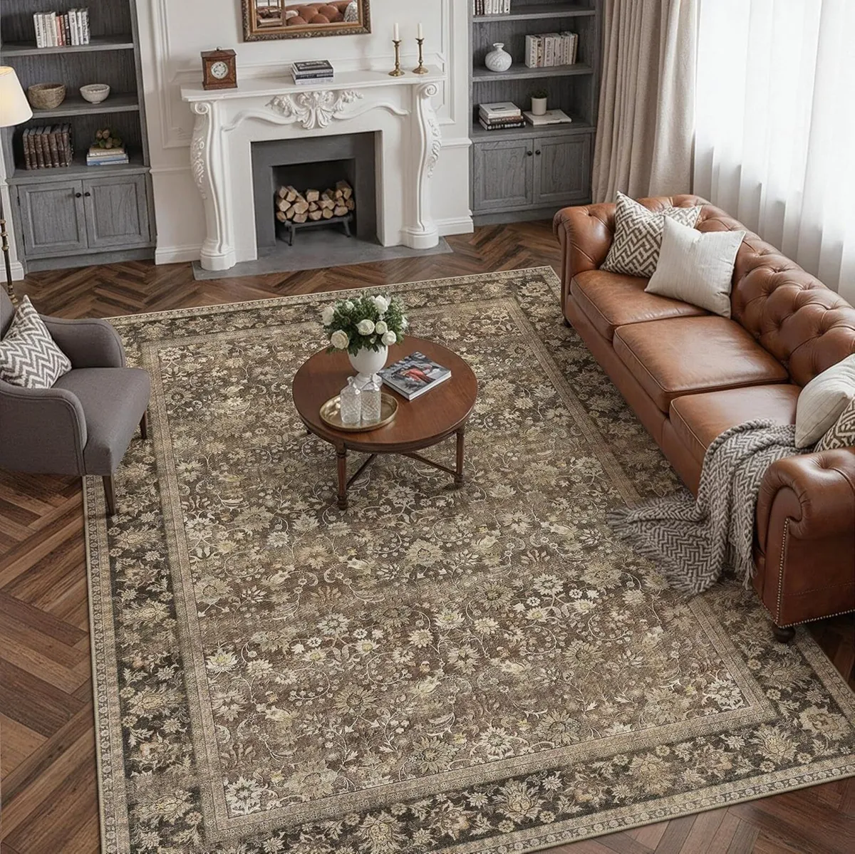 Brown Living Room Rug 200x300 cm Washable Area - Image 4