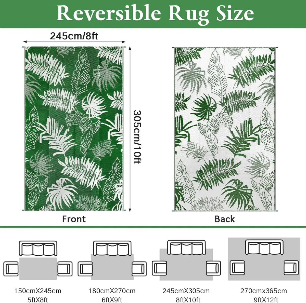 Outdoor Rug 245x305cm Reversible Large Rugs for - Image 2