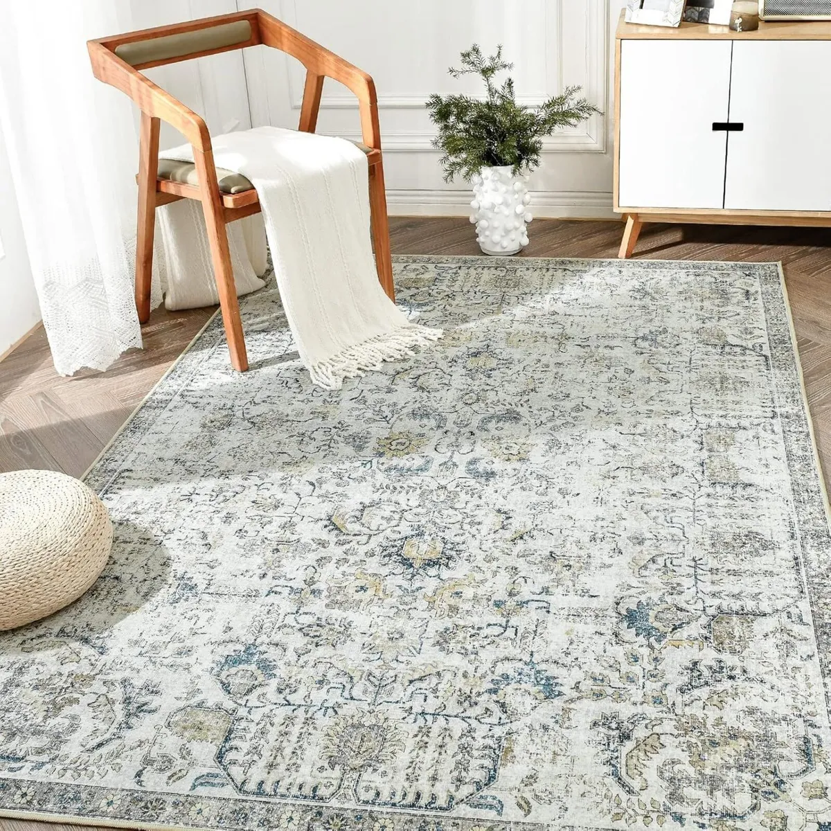 Large Rug 270x365cm Washable Vintage Boho Blue - Image 1