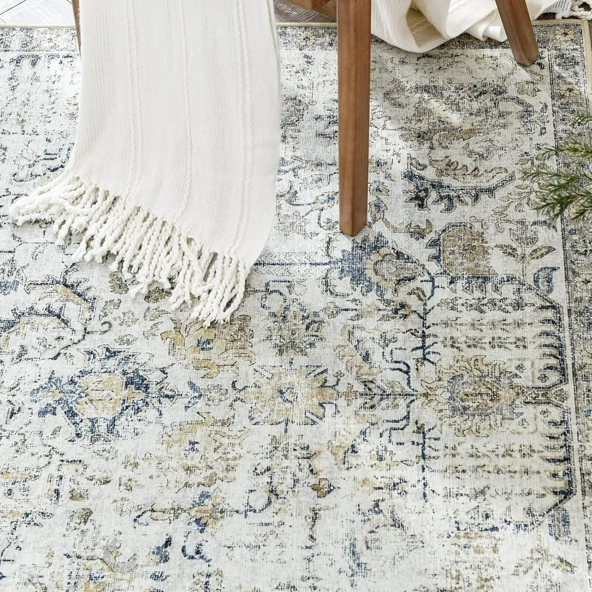 Large Rug 270x365cm Washable Vintage Boho Blue - Image 2
