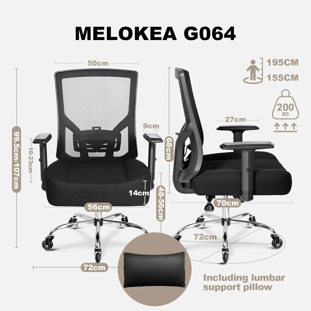 440LBS 200kg Ergonomic Office Chair for Heavy - Image 2