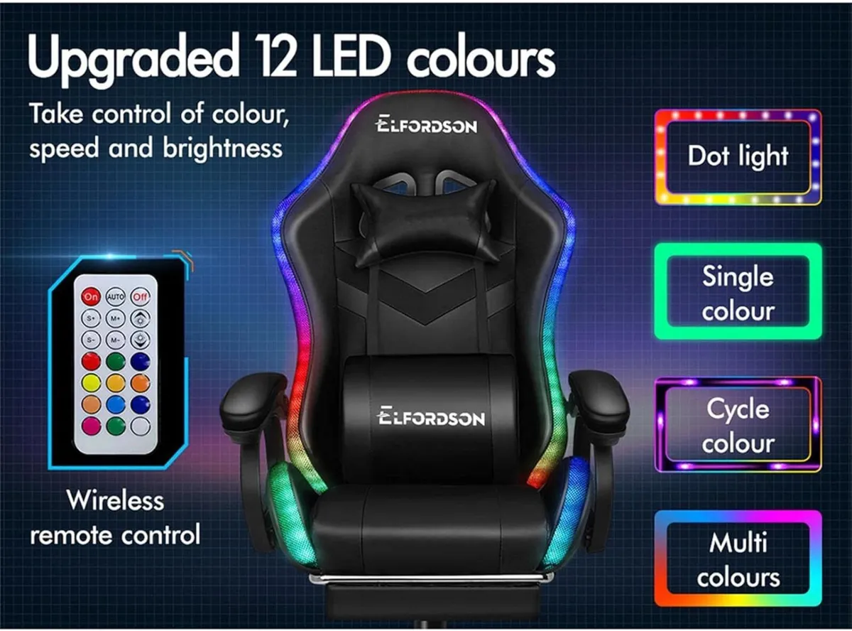 LED Gaming Chair with 8-Point Massage Home Office - Image 4