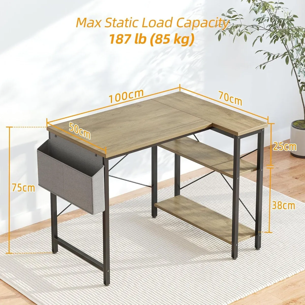 L Shaped Corner Desk - 100x70 cm Study Office - Image 3