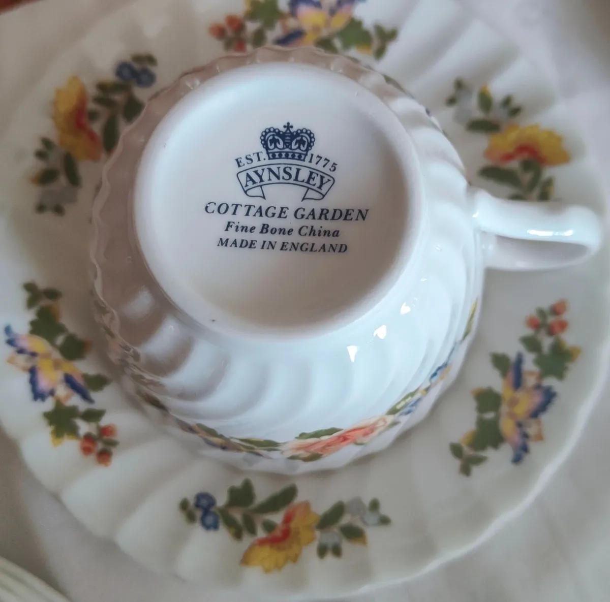 Bone china teacups. Aynsley "cottage garden. " - Image 2