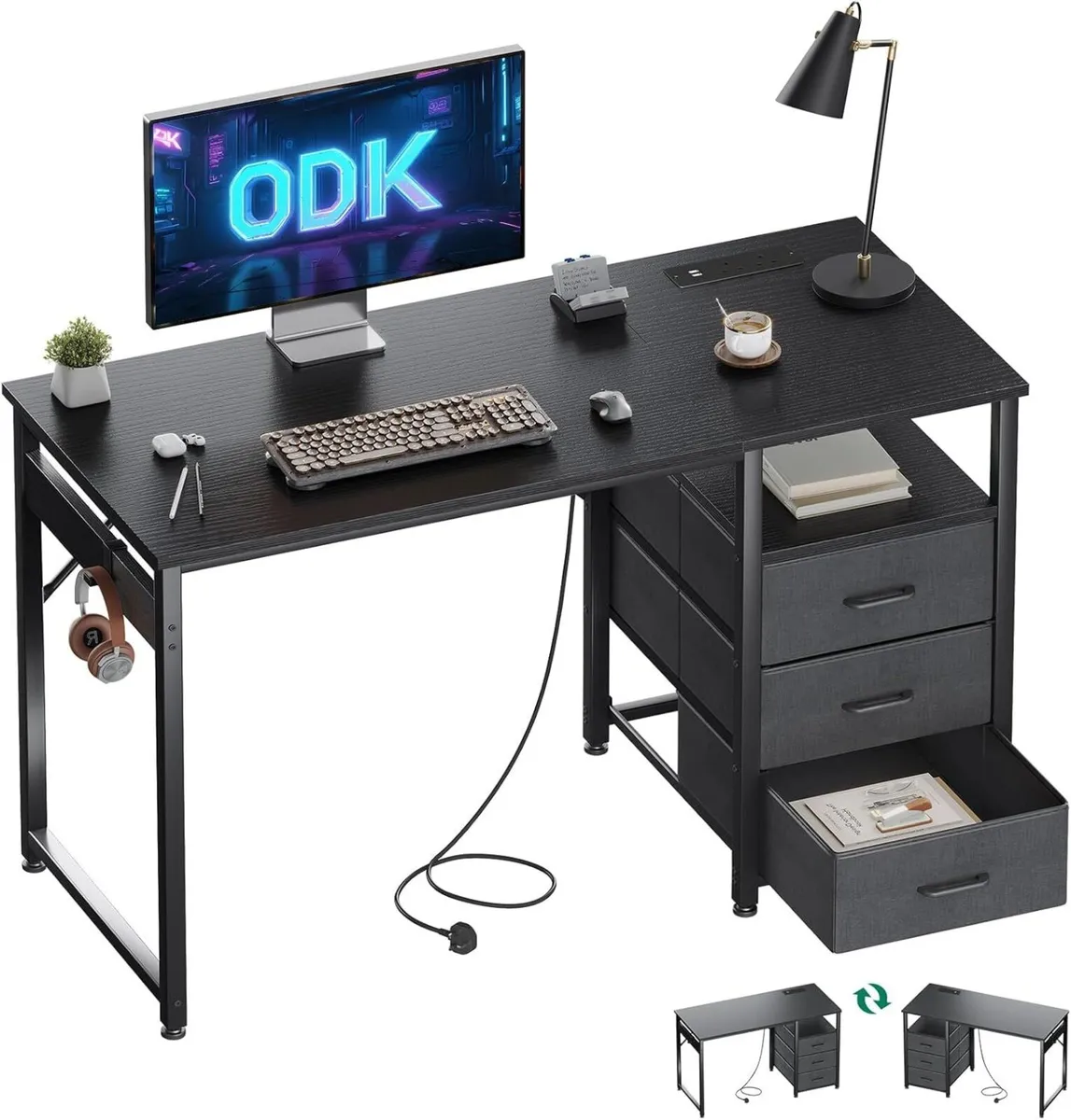 120cm Computer Desk with Drawers Office 2 Sockets - Image 1