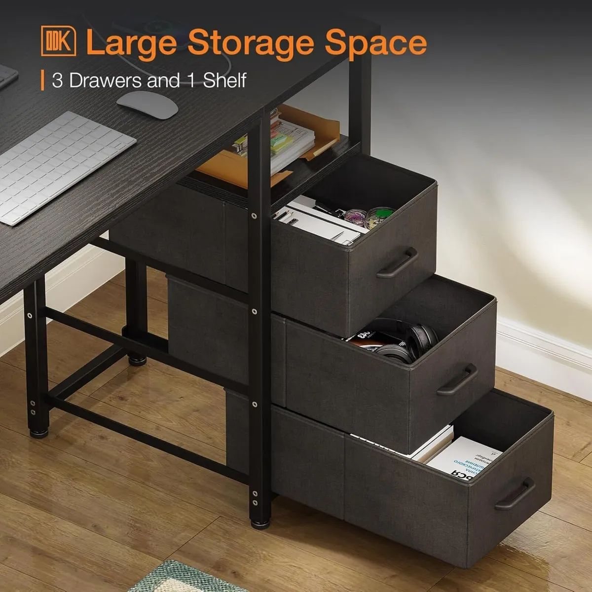 120cm Computer Desk with Drawers Office 2 Sockets - Image 4