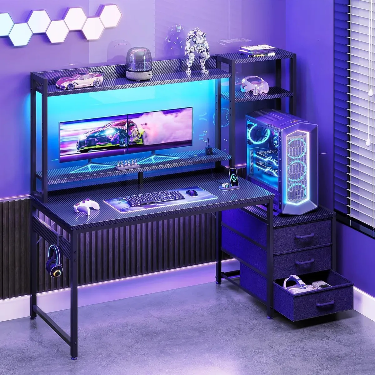 Gaming Desk with Drawers Display Shelves 120x48 - Image 2
