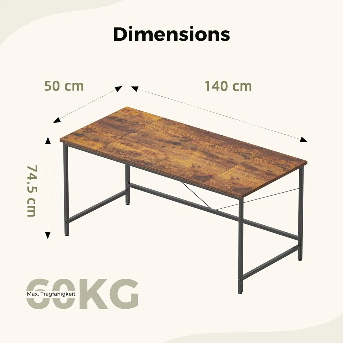 140x50 cm Computer Desk Gaming for Small Spaces - Image 2