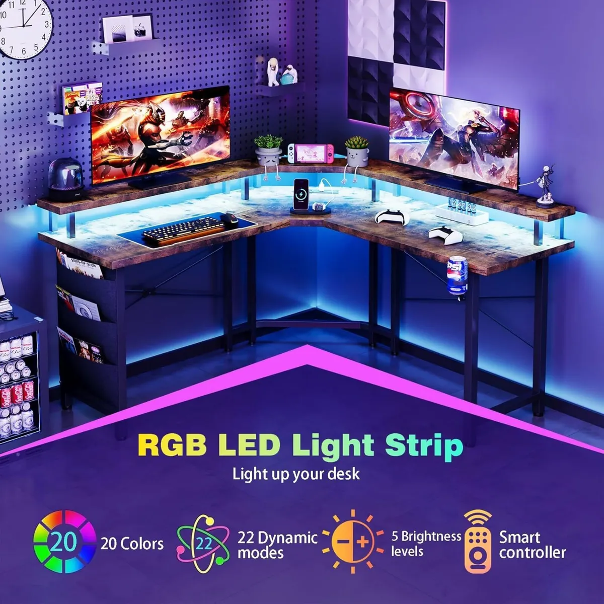 Computer Desk with Power Outlets LED Strip 50.8 - Image 4