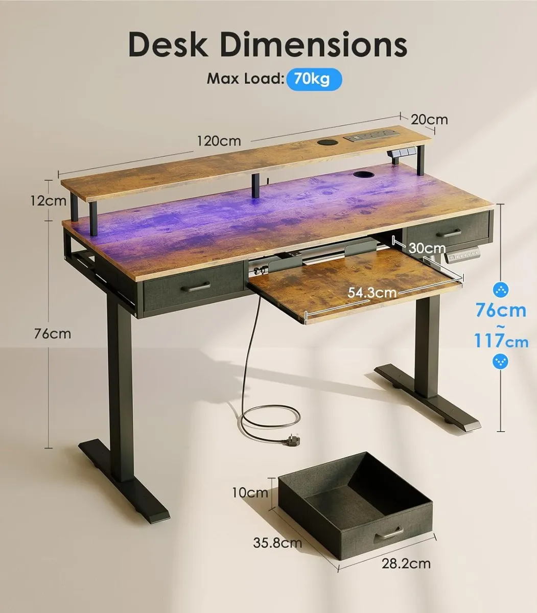 Height Adjustable Desk 120cm Electric Standing - Image 2
